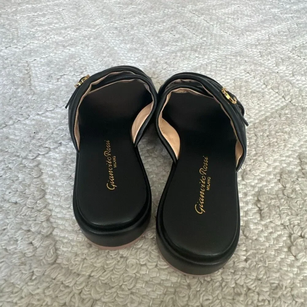 Gianvito Rossi leather cross-strap sandals black size 6.5 new